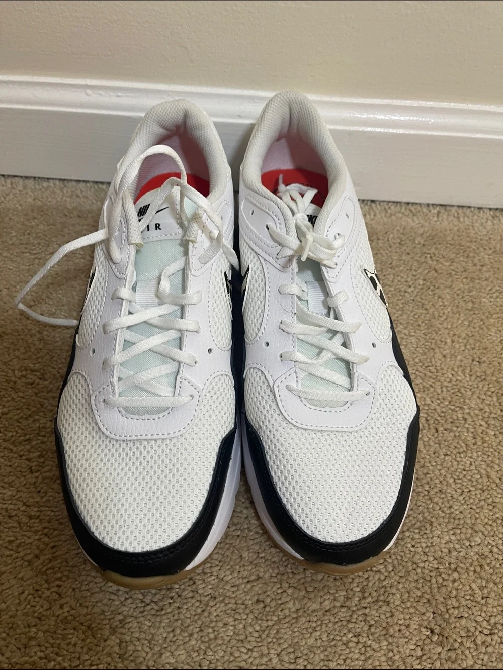 Nike Women's White Sneakers with Black and Leopard Swoosh Size 10